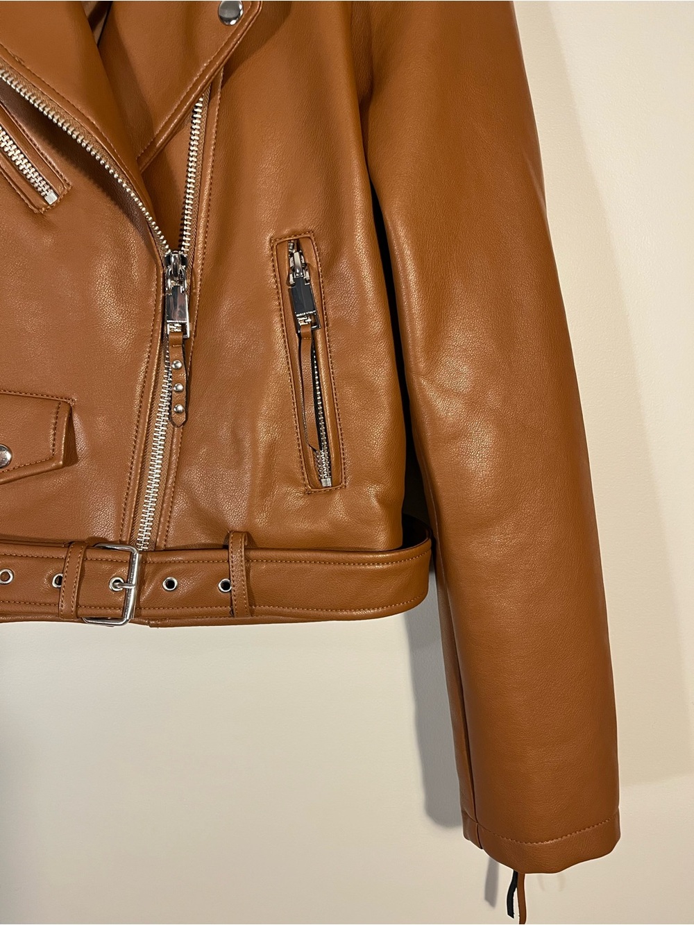 Rebecca Minkoff Women's Cognac Brown Vegan Leather Moto Jacket S - Picture 5 of 12
